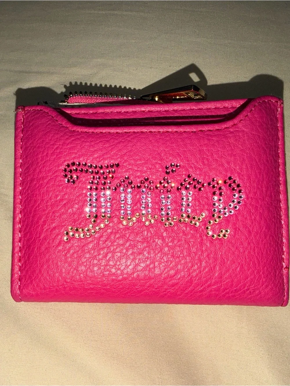 Juicy Couture Neon Pink Rhinestone Logo Zip Pouch